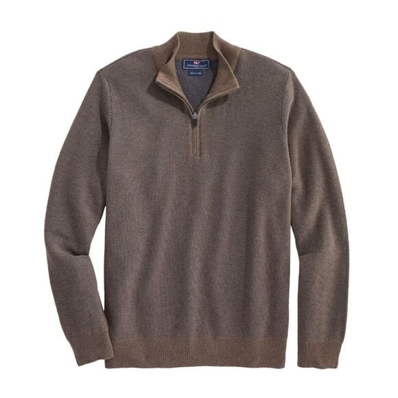 Vineyard Vines Mens Offshore On-The-Go Quarter Zip Sweater Small Brown  NWT $188 - Picture 1 of 3